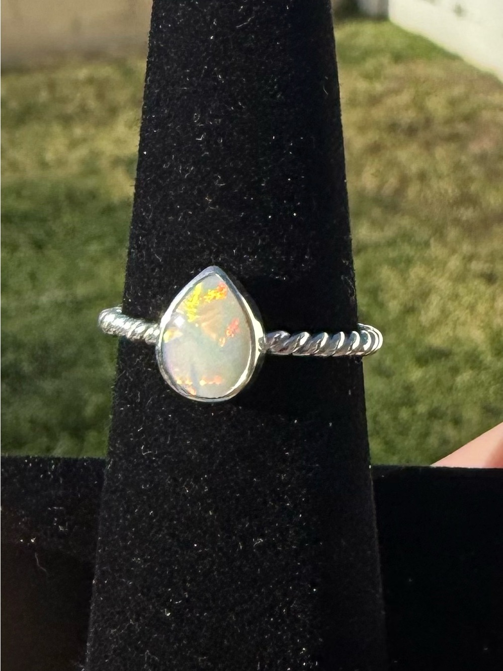 Sterling Silver Teardrop Opal Ring - Multicolor Opal. Australian - Picture 9 of 11